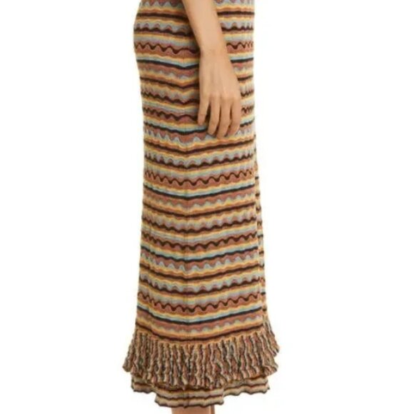 NWT Ulla Johnson Cosette Striped Neutral Knit Midi Skirt in Tiger's Eye P $650 - Picture 8 of 16